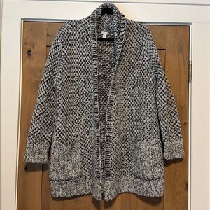 J.Jill Cardigan knit cardigan Sweater Wool Blend Black White Womens M oversized